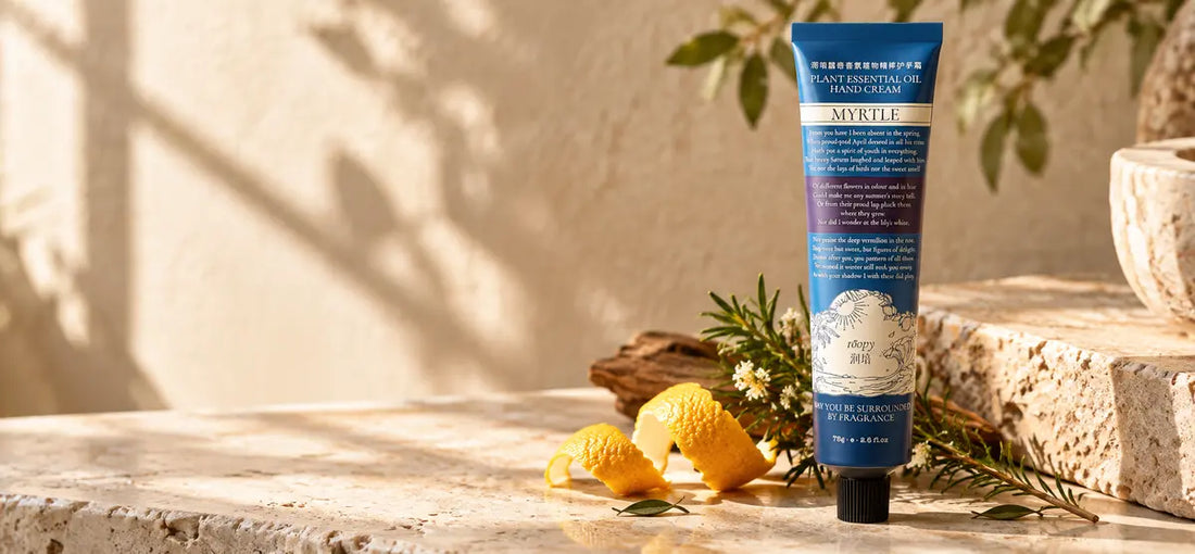 ROOPY hand cream with citrus peel, aromatic herbs, and warm natural stone