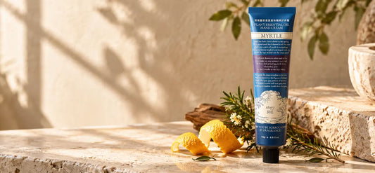 ROOPY hand cream with citrus peel, aromatic herbs, and warm natural stone