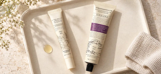 ROOPY cuticle oil and hand cream arranged as a two-step hand care routine