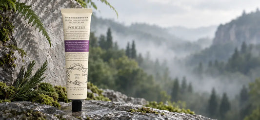 ROOPY Fougère hand cream in a misty forest-inspired setting