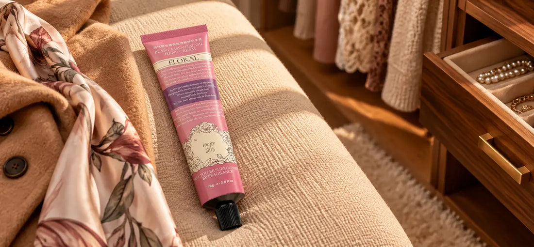 ROOPY floral hand cream in a warm fall fragrance layering wardrobe