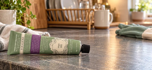 ROOPY hand cream on a kitchen counter after frequent winter handwashing