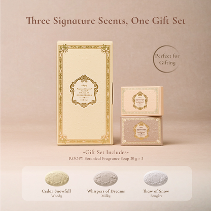 ROOPY soap set with Thaw of Snow, Cedar Snowfall and Whispers of Dreams